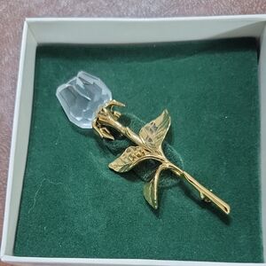 Swarovski Gold Rose Brooch with Crystal Bloom